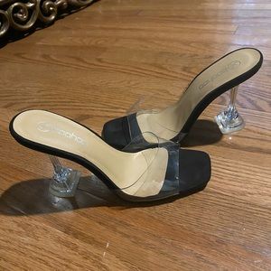 Lucite flare heel mule